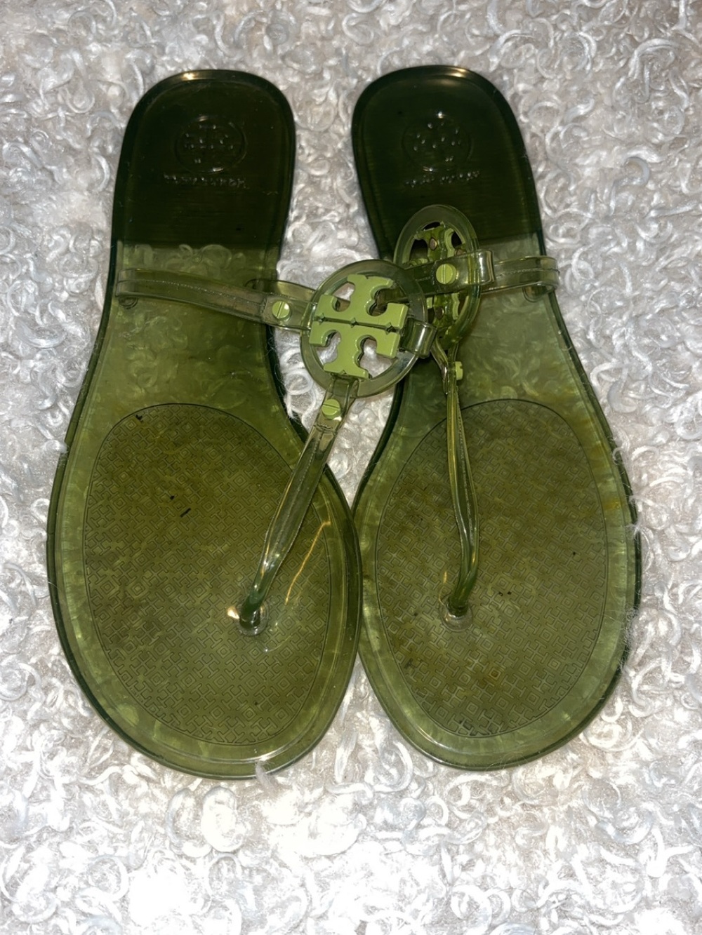 Tory Burch Olive Green Jelly Logo Thong Sandals